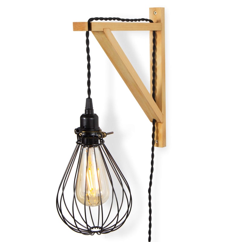 Rustic State Palma Wall Mount Wood Triangle Sconce Bracket for Plug in Hanging Pendant Light Lamp Cord Kit Fixture - DIY Shelf Project Decoration - Decorative Plant Hanger - Natural - Set of 2 - Image 2